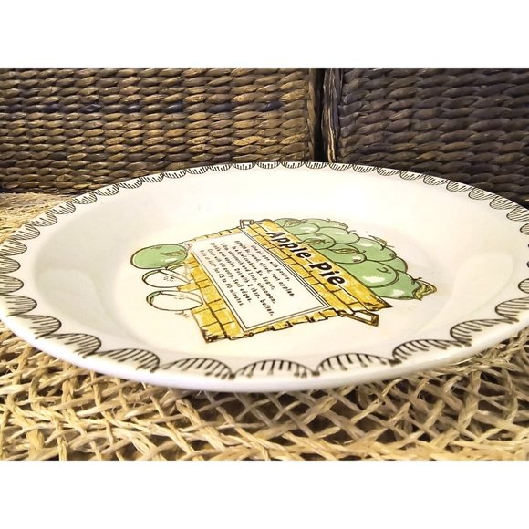 Vintage Apple Pie Recipe Pie Plate, Stoneware, EUC - Picture 6 of 11
